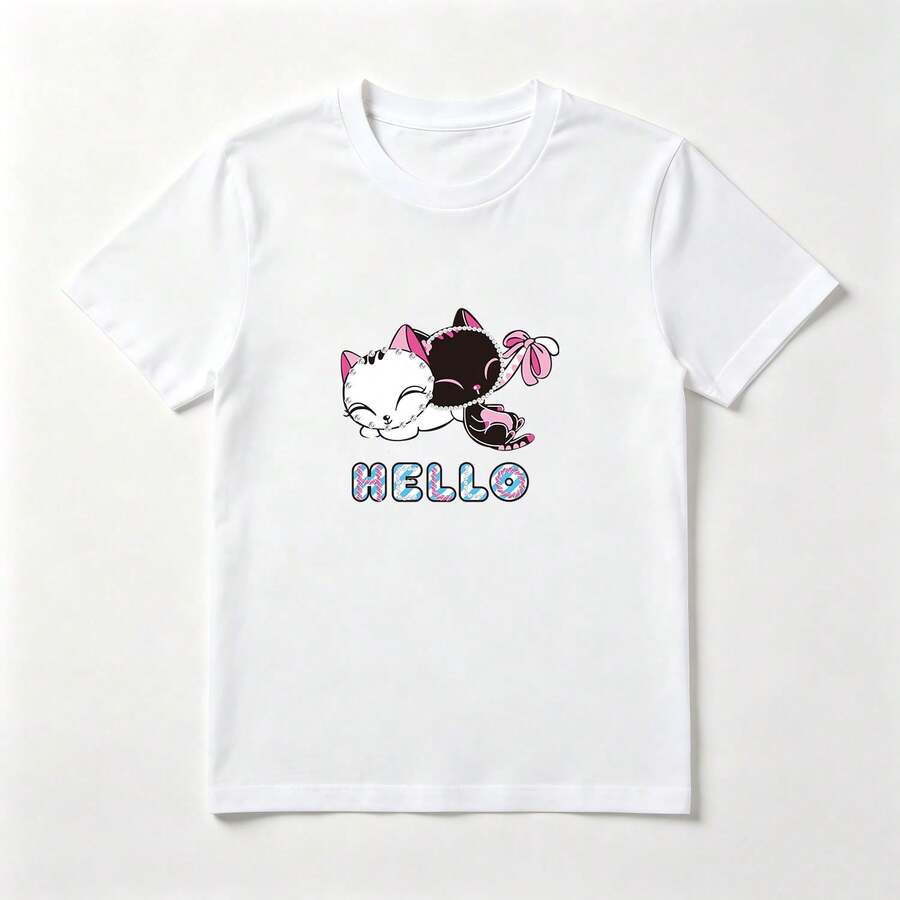 Playera Niña Algodón Gatos Dormidos - Estampado Tierno y Colorido para Niñas - Blanco - Ver 1