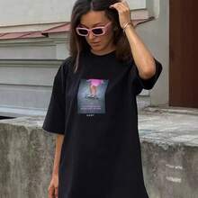 Women's Short-Sleeved Cotton T-Shirt, European And American Style, Modern, Versatile, Loose Fit, Unique, Casual And Urban. - 黑色 - 查看 8