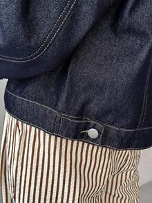 Chaqueta vaquera casual y versátil con botones delanteros sueltos para mujeres, chaqueta vaquera corta para mujeres, chaqueta de jean corta, chaqueta de jean oversize para mujeres - Azul - Ver 6