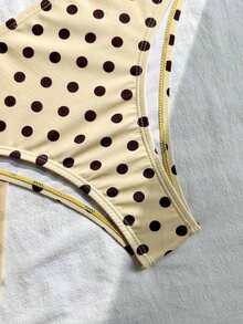 Swim Mod Conjunto de bikini de 3 piezas con estampado de lunares, escote halter y espalda con lazo, para vacaciones en la playa, atuendo de primavera, carnaval 2026, elegante, casual, traje de baño con falda - Multicolor 2 - Ver 6