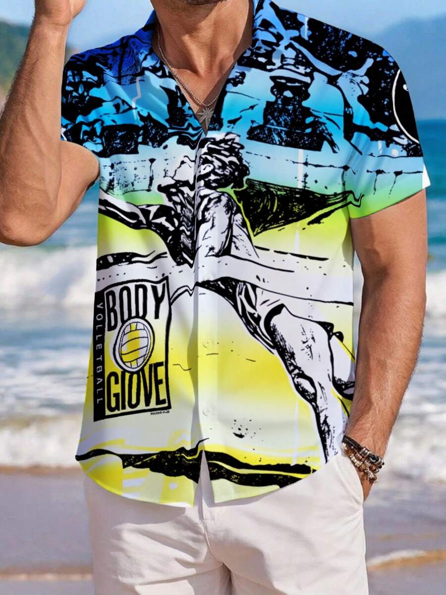 Graphic Print Men's Shirts Body Glove Volleyball Sport Design Summer Beach Wear Gift For Sports Fans - 彩色 - 查看 1
