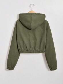 Chaqueta con capucha de manga larga con forro térmico de unicolor para mujer, otoño/invierno - Verde militar - Ver 2