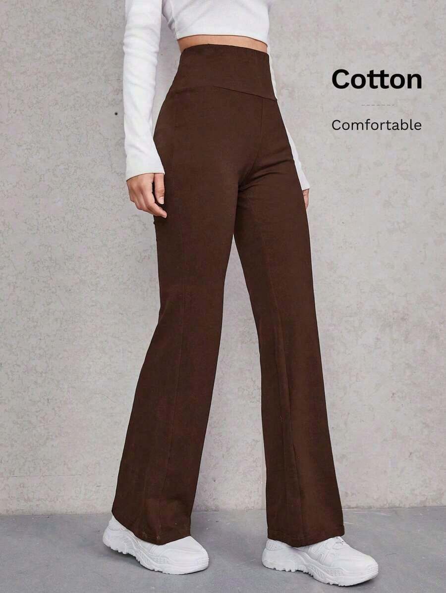 Pantalones acampanados de cintura ancha - Marrón Chocolate - Ver 1