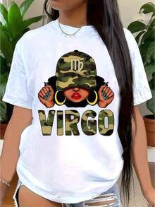 Camiseta Casual 1 pieza, Ropa de Mujer, Camiseta Blanca con Estampado del Zodíaco Virgo, Camisetas, Top Blanco, Camisetas Gráficas para Mujer, Camiseta Casual Unisex de Cuello Redondo, Tejido de Punto Ligero de 220 g/m², Lavable a Máquina, Para Primavera/Verano/Otoño, Día de San Valentín, Día de la Madre, Cumpleaños, 100% Algodón, Duradera - Blanco - Ver 8
