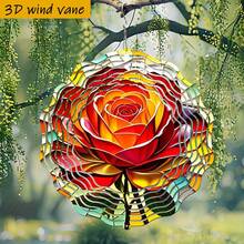 1个3D彩色玻璃旋转展示架，饰有盛开的红黄玫瑰，尺寸为25.5厘米/10英寸*25.5厘米/10英寸，带旋转挂钩，可360° DIY创意旋转装饰，随风旋转，安装简便，适合作为圣诞节、万圣节和其他节日礼物（不含吊坠），款式随机。 - A - 查看 3