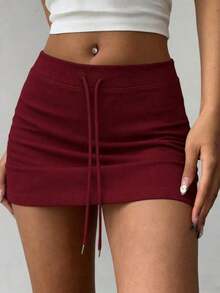 Minifalda con Cordón Ajustable de Cintura Baja para Mujer , Ideal para Conciertos de Country - Rosa Fucsia - Ver 11