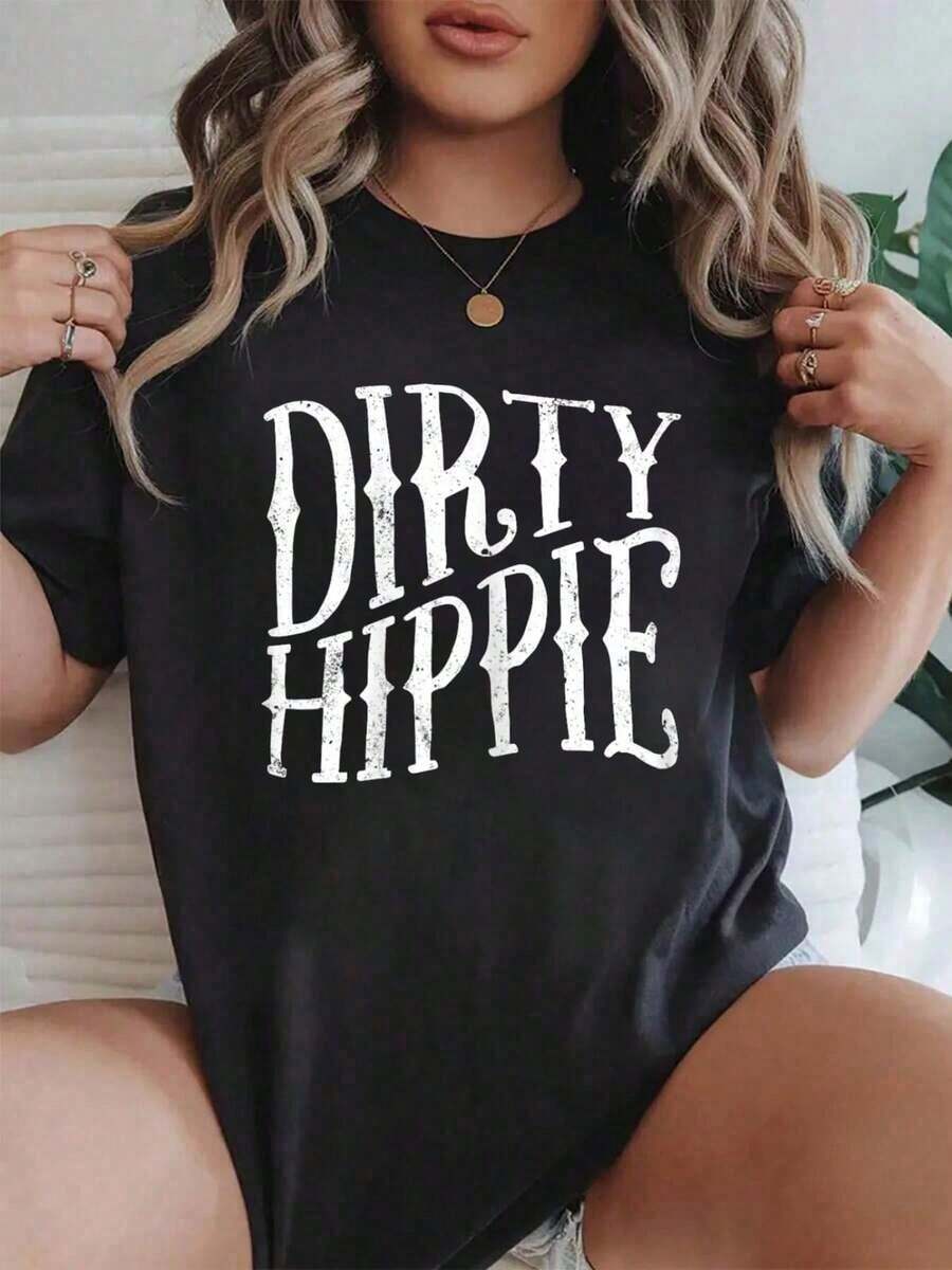 Women's 100% Cotton T-Shirts 2026100% Cotton Dirty Hippie T-Shirt Graphic Tees Women Bachelorette Party - Black - View 1