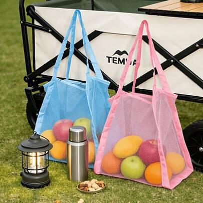 1pc Large Capacity Solid Color Mesh Tote Bag, Reusable Alternative To Disposable Plastic Shopping Bags, Suitable For Grocery Shopping, Travel, Gym And Beach, Unisex Mesh Bag