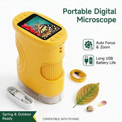 Portable Microscope With 4K Display & Slide Kit Compatible For PC/Laptop, Rechargeable Mini Pocket Digital Microscope Suitable For Hiking, Camping,, Lab Use, Birthday Gifts, For And Professional Microscopy