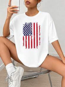 American Flag Patriotic Graphic Print, Distressed Grunge Style, Red, White, And Blue Design, For Home Wall Decoration Or Vinyl Sticker Use.Jpg. Personalized Gifts: Women's T-Shirts In Styles Ranging From Modern And Hippie To Casual And Minimalist. Unique Personalized Men's Clothing, Capsule Wardrobes, And Men's Basic/Urban Wear. Ideal Gifts For Boyfriends, Family, And Friends, Suitable For Birthdays, Holidays, School/Competitions, Sports/Climbing, And More, As Well As For Fall Fashion And Urban Events. Summer White. - 白色 - 查看 1