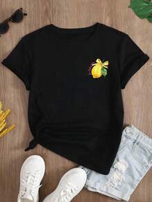 Women's Black Oversized Summer T-Shirt With "Nashville Music City" And Guitar Print. Loose-Fitting Crew Neck T-Shirt With Vintage Guitar And Rose Design. - YH506-黑色 - 查看 2