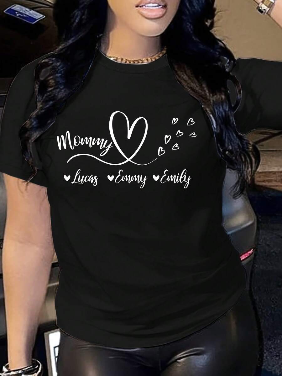 Camiseta con Estampado de Carta para el Día de la Madre, Manga Corta y Cuello Redondo, Top Casual para Verano y Primavera, Ropa de Mujer - Negro - Ver 1