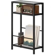 Side Table, Small 3-Tier Coffee Table, Tempered Glass Top, Modern Bedside/Coffee Table With Steel Frame For Living Room, Bedroom, Black - Black - View 1