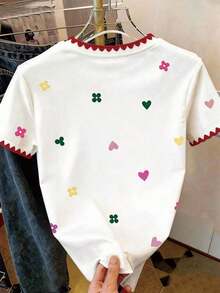 Camiseta casual de mujer con cuello redondo y estampado de lunares - Multicolor 3 - Ver 2