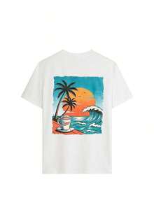 Camiseta de mujer estilo Y2K con hombros caídos, estampado vintage de palmeras, atardecer y café, manga corta, estilo retro de los 90, top casual holgado para vacaciones, camiseta con gráfico de playa y surf con efecto desgastado, ropa estética E-Girl, atuendo moderno estilo Y2K, tops casuales de verano para salir, perfecta para uso diario, regreso a clases, citas, vacaciones en la playa, viajes en yate, viajes, festivales de música, raves, fiestas, estilo urbano, club, para ir al trabajo, esencial para el verano de chicas modernas, camiseta casual para tallas grandes, ropa de moda para mujer, playera gráfica oversize para mujer, casual de verano. - Blanco - Ver 3