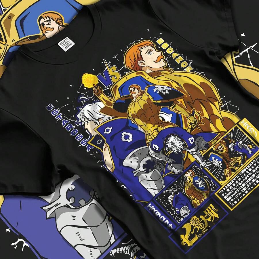 Camiseta con estampado de león y llama de los Siete Pecados Capitales, estilo oversize Y2K, para hombre y mujer, manga corta, algodón de alta calidad, 220 g, algodón puro. Estampado de manga corta para hombre y mujer, tejido grueso, resistente a las arrugas y que no se deforma fácilmente. Estilo sencillo y versátil, ligero y transpirable, perfecto para ir al trabajo, viajar, acampar, ir de compras y para el tiempo libre diario. - Negro - Ver 1