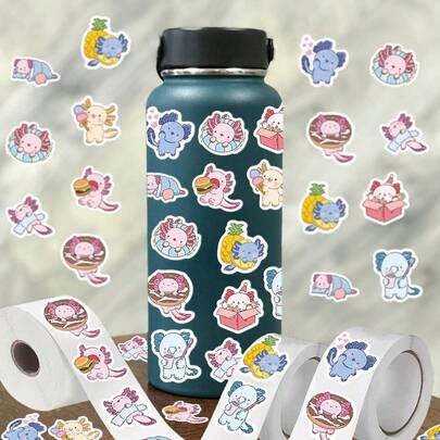 500 miếng/cuộn Hình dán khủng long Axolotl lục giác màu hồng dễ thương, dùng trang trí thiệp mời, thiệp chúc mừng, quà tặng vui nhộn, phong bì.