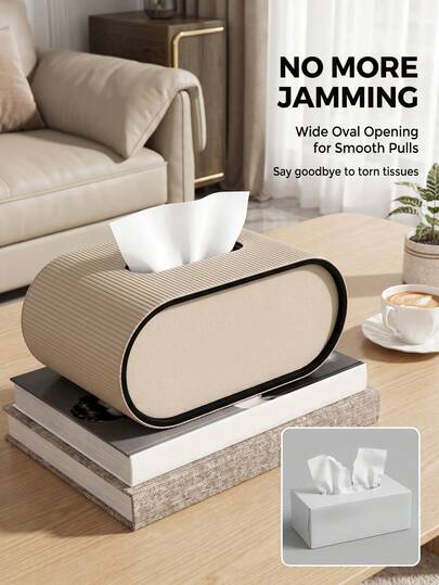 Elegant Oval Faux Leather Tissue Box Holder - Stylish Desktop Napkin Dispenser For Living Room, Bedroom, Or Bathroom, Orange & White Design, Modern Home Decor Accessory, Living Room Accessory Elegant Accessory Faux Leather Box