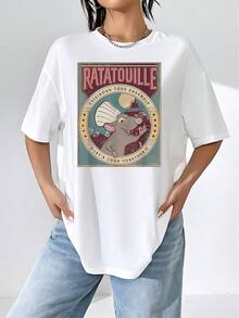 The Print Features A Cute Chef Rat Wearing A Chef's Hat, Encouraging Teamwork In The Kitchen. The Retro Background Evokes Fun And Culinary Creativity. This Comfortable And Soft Women's T-Shirt Offers A Casual Style Perfect For Everyday Wear With An Artistic Touch. - 白色 - 查看 6