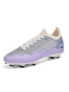 1 Pair Unisex Low-Top Outdoor Natural Grass Professional Sports Training Shoes, PU Front Lace-Up AG/FG Long Stud American Football Cleats For Men - Purple Silver - View 1