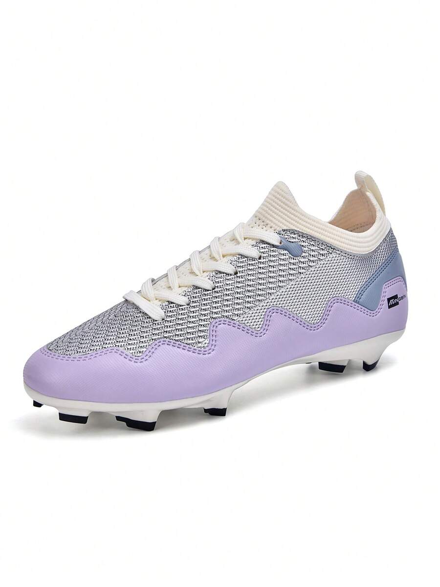 1 Pair Unisex Low-Top Outdoor Natural Grass Professional Sports Training Shoes, PU Front Lace-Up AG/FG Long Stud American Football Cleats For Men - Purple Silver - View 1