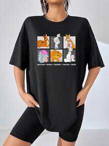 Ilustración de animales madre e hijo mostrando ternura y amor maternal con frases en varios idiomas que celebran el vínculo familiar en un estilo alegre y colorido camiseta de mujer - Negro - Ver 1