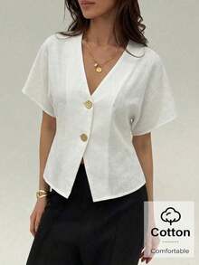 casuales elegantes de color blanco sólido con mangas de murciélago para mujeres, románticas para salir en verano - Blanco - Ver 3