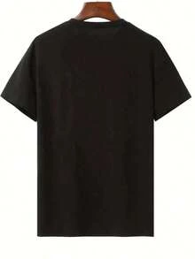 100% Pure Cotton, Breathable And Gentle On The Skin. Classic Crew Neck Design, Slim Fit, And Flattering For All Body Types. Fashionable Print With A Minimalist Style And High-Quality Finish. Unisex Design Perfect For Matching Outfits, Ideal For Everyday Wear, Dates, Leisure, And Streetwear – Versatile And Timeless. - 黑色 - 查看 2