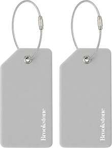 Brookstone Luggage Tags For Suitcases - 2 Pack Silicone Travel Tags With Steel Cable Loop, Name Card And Privacy Cover, Size One Size, Grey - ColorB - View 1