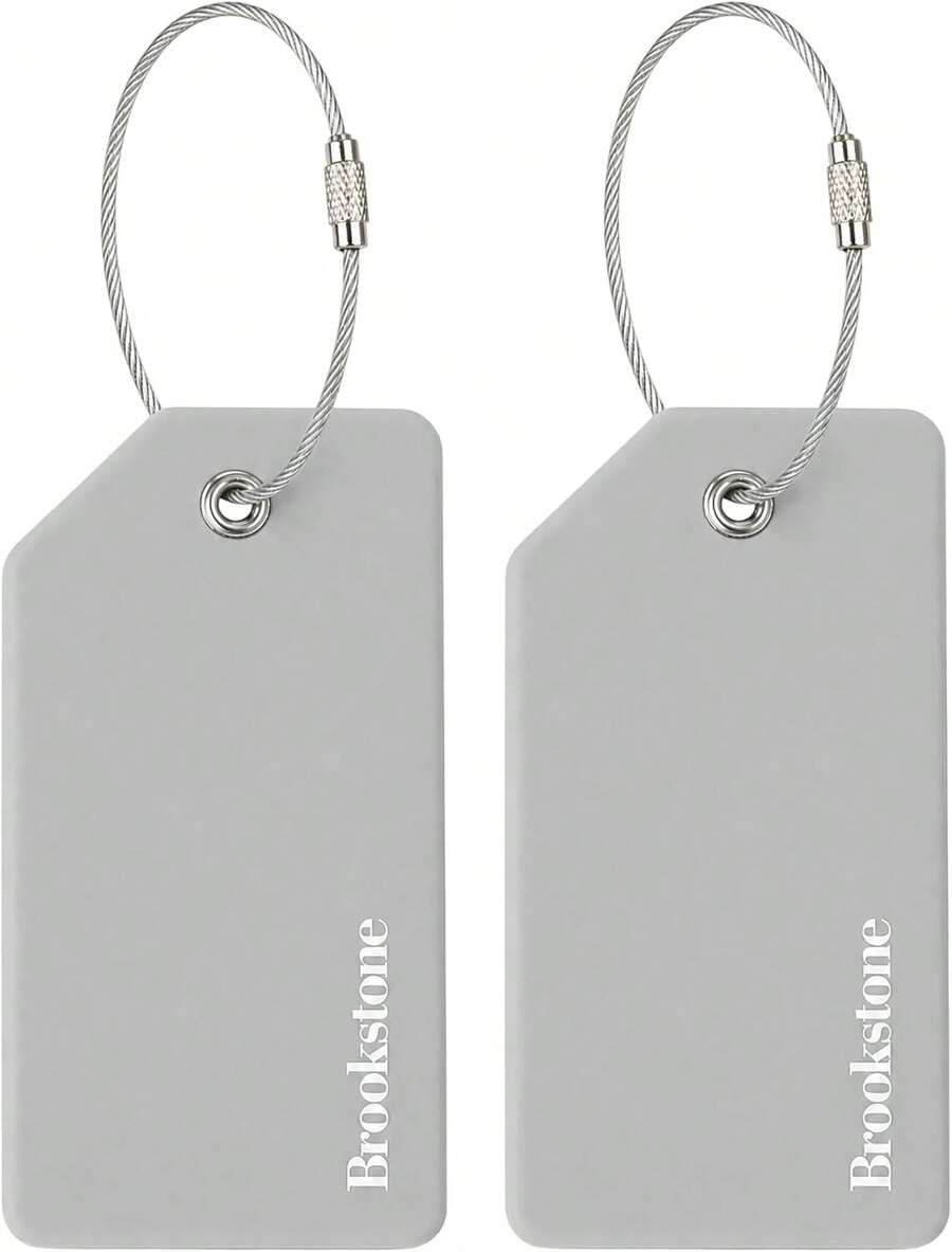 Brookstone Luggage Tags For Suitcases - 2 Pack Silicone Travel Tags With Steel Cable Loop, Name Card And Privacy Cover, Size One Size, Grey - ColorB - View 1