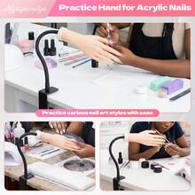 Practice Hand For Acrylic Nails, 2 Pack Flexible Bendable Nail Hand With Adjustable Stand, Nail Training Kit For Beginners &Amp; Nail Artists (Left And Right) - 白色 - 查看 9