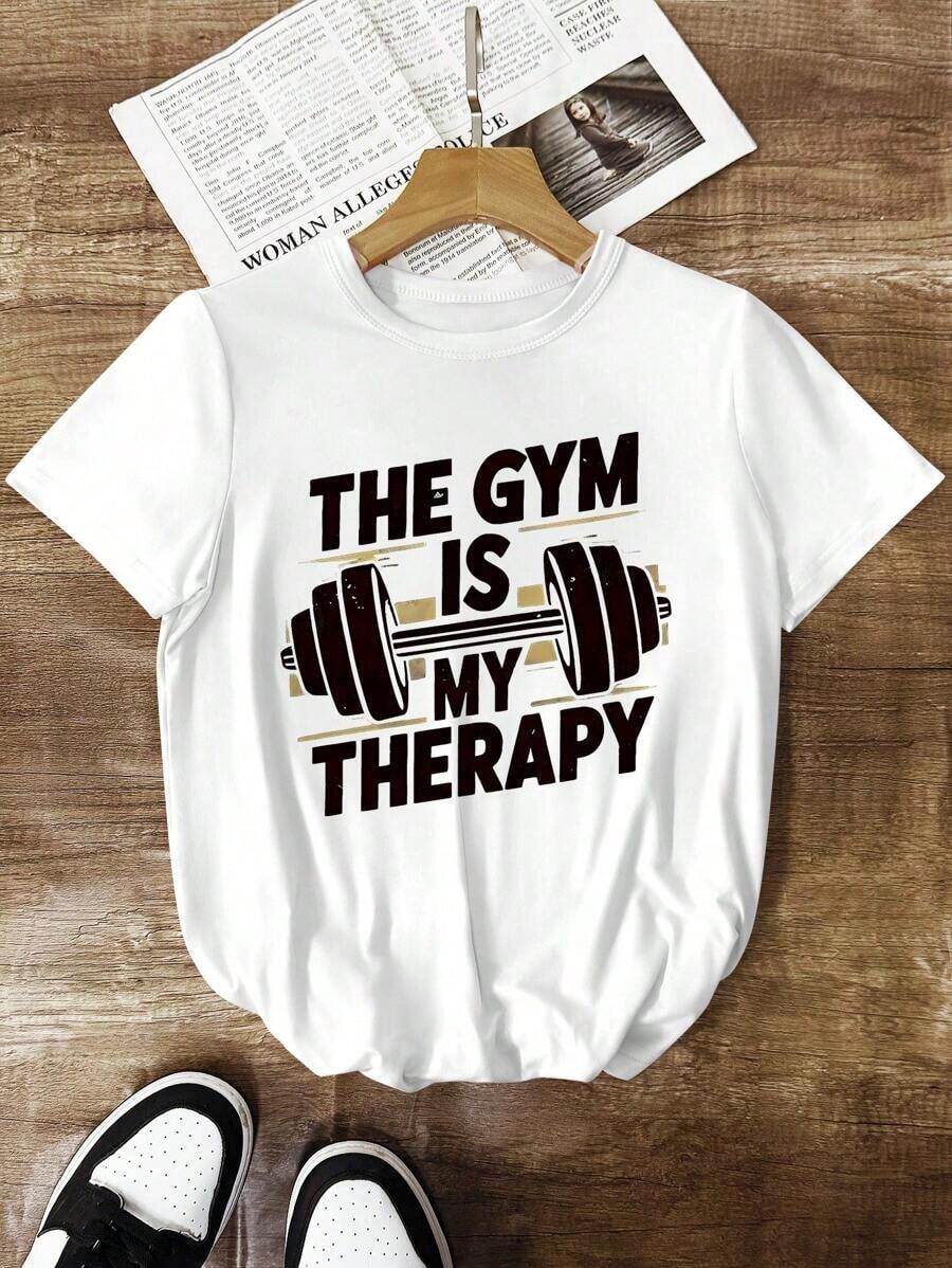 1pscSHEIN LUNE Camiseta de manga corta para mujer, cómoda y casual, con estampado digital de temporada deportiva, ideal para el gimnasio100% Cotton - Blanco - Ver 1