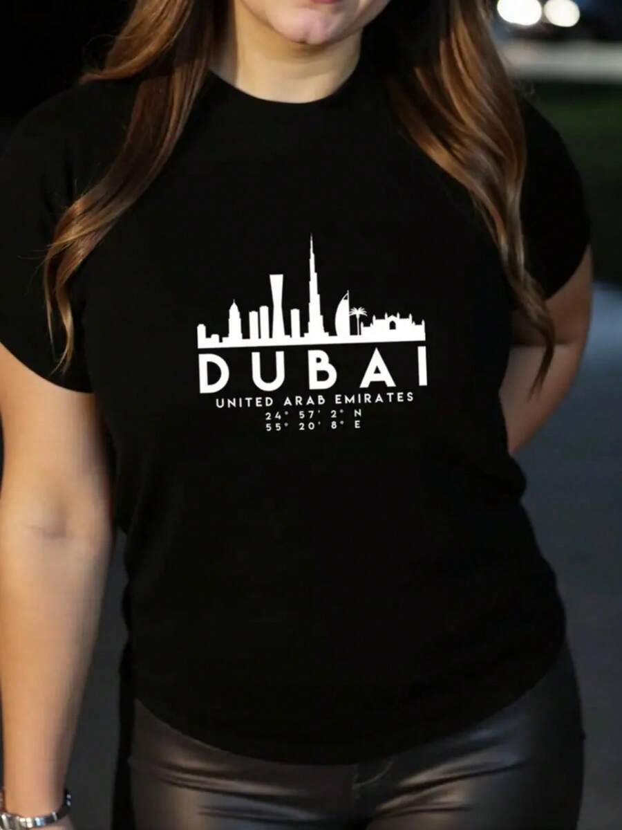 100% Cotton T-Shirt With Graphic Letter Print - Soft, Breathable, Comfortable, Polyester Blend, Short Sleeve, Summer Casual Sportswear, Easy Care, Quick Drying, Suitable For Outdoor Activities And Casual Daily Wear, Casual Style, ALL/Global/All Daily Casual Wear. - 黑色 - 查看 1