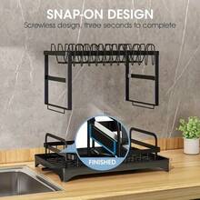 Double-Layer Kitchen Drainer, Dish And Plate Drainer, Countertop Plate And Cup Holder - Black - View 10