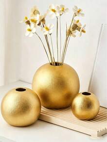 Juego de 1 pieza/3 piezas de jarrón esférico minimalista moderno nórdico creativo, decoración bohemia para el hogar, adorno de escritorio, decoración floral para entrada, boda y restaurante, regalo festivo, regalo de graduación - oro - Ver 4