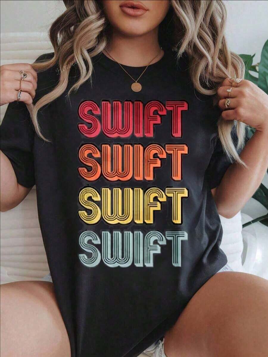 Camiseta Casual Vintage Swift Swift Swift Swift para Mujer con Estampado Moderno, Adecuada para Todas las Temporadas
-WhiteFashion - Negro - Ver 1