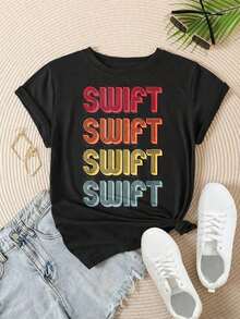 Women's Vintage Casual T-Shirt By Swift Swift, With A Modern Print, Suitable For All Seasons

BlackFashion - 黑色 - 查看 2