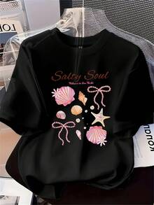 GiftGiftGiftGiftMexican National Football Team T-ShirtElegant Short-Sleeved Women's T-Shirt With Seashell Decorations, A Casual Round Neck T-Shirt Suitable For All SeasonsSoftT-ShirtsSoftSoftSoft - 黑色 - 查看 7
