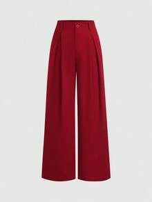 Pantalones anchos plegados con estampado jacquard elegante vintage para mujer, otoño/invierno - Rojo - Ver 1