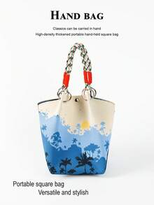 Bolso de cubo de gran capacidad con decoración de nudo de dibujos animados multicolor, bolso de mano elegante y multifuncional para viajes - Celeste - Ver 6