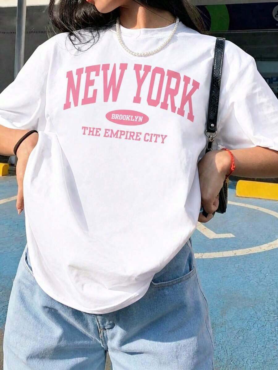Camiseta con estampado de camisa casual para mujer, manga corta y cuello redondo, moda urbana local de primavera/verano. (Estilo casual, estilo retro, unisex) - Blanco - Ver 1