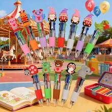 HOOLYUK 9pcs Cute Cartoon 4-Color Ballpoint Pens, Kawaii Animal & Heart Topper Retractable Multicolor Pens, 0.5mm, For School, Office & Kids Stationery Gifts, Goodie Bag Stuffers, Classroom Reward-Assorted Varieties - 9 cái - Xem 3