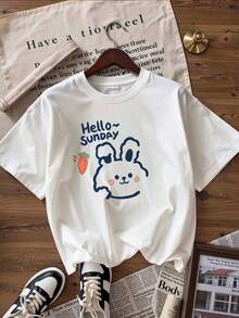Cute And Relaxed Style Short Sleeve T-Shirt, Fashionable Short Sleeve T-Shirt For Spring And Summer 2026, Made In Mexico, 180 Grams. Cartoon Print, Couple Design, Suitable For Indoor Or Outdoor Wear. Crew Neck, Unisex, Ideal For Office And Leisure. One-Piece Pack. - WH-P631577SLNDXZGY487 - 查看 4