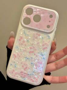 美學粉色花卉貝殼圖案手機殼，適用於 iPhone 17 Pro Max、17 Pro、17、16 Pro Max、16 Pro、16、15、14 Pro Max，可愛花朵防震後蓋 - 粉紅藍碎花 - 查看 6