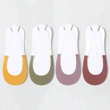 4 Pairs Invisible Boat Socks, Women's Summer Silicone Non-Slip Socks Suitable For High Heels, Thin Ice Silk Half-Palm Sling Socks (No Cardboard), Christmas Gift - Multicolor - View 11