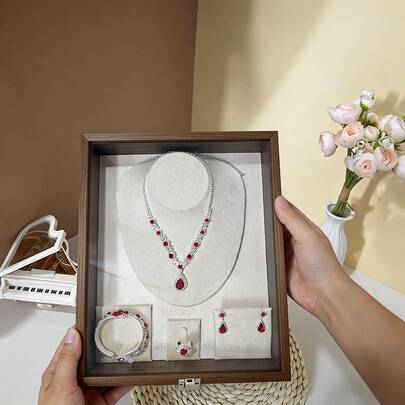 Bộ hộp trưng bày và bảo quản trang sức cao cấp, bao gồm giá đỡ dây chuyền, vòng tay, nhẫn, thích hợp làm quà cưới, quà đính hôn, quà tặng cô dâu, hộp trang sức vàng, dung tích lớn, chống oxy hóa.