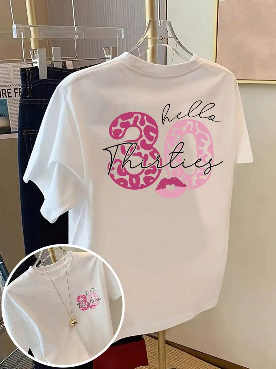 Women's Short Sleeve Crew Neck T-Shirt, Retro Holiday Style, New 2026 Collection, For Casual Shopping, Holiday Gifts, Meetings With Friends, Music Parties And Holiday Outfits. - 白色 - 查看 1