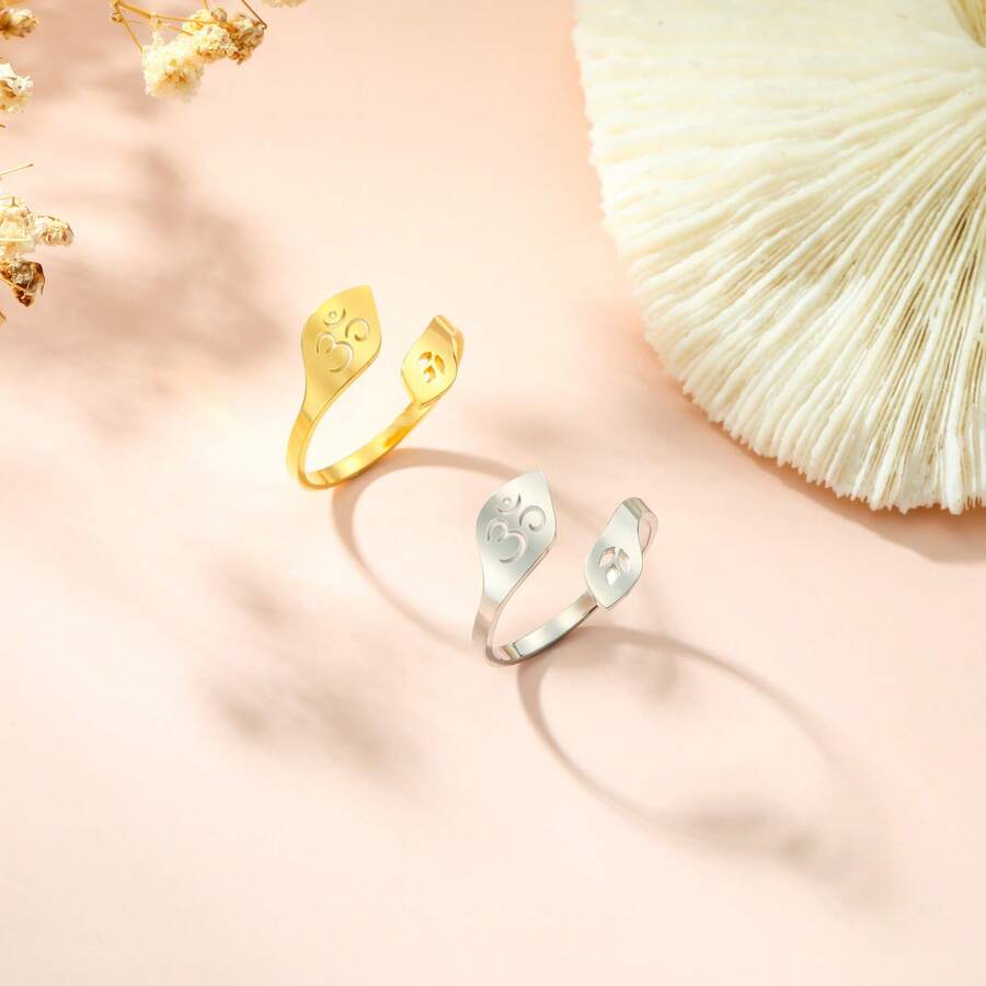 An Elegant And Classic Stainless Steel OM Adjustable Open-Ring, A Beautiful Jewelry Gift Suitable For Both Men And Women. - OM Series - View 1