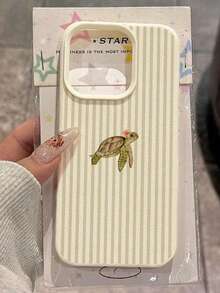 1个大孔荔枝纹皮革质感TPU材质手机壳，浅棕色海龟花卉条纹设计，兼容 11/12/13/14/15/16/16 Pro Max；时尚海龟印花手机壳，兼容 17/17 Pro/17 Pro Max；舒适条纹印花保护壳，柔软防摔保护套 - 彩色 - 查看 2