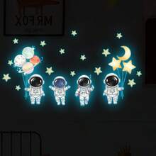 1 片夜光宇航员墙贴，水彩宇航员眺望星空和月亮，可移除夜光墙贴，适用于儿童房、婴儿房、太空主题装饰 - 彩色 - 查看 9